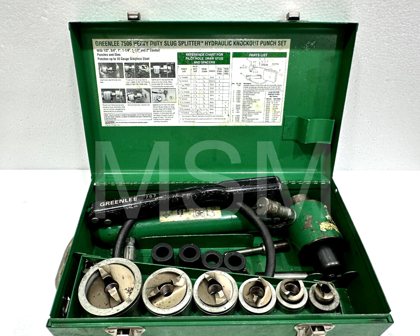 Greenlee 7506 Slug-Splitter Hydraulic Knockout Punch Set w/ 767 Hand Pump