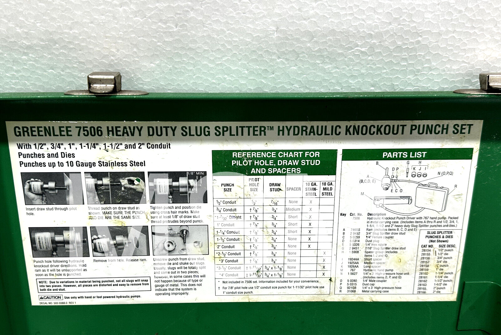 Greenlee 7506 Slug-Splitter Hydraulic Knockout Punch Set w/ 767 Hand Pump - Image 10
