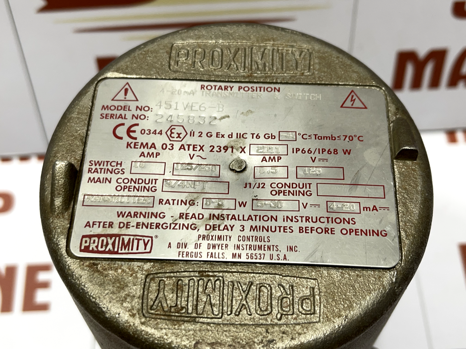 PROXIMITY CONTROLS 451VE6-B MARK 4 THRU SHAFT DRIVE 4-20mA TRANSMITTER & SWITCH - Image 3