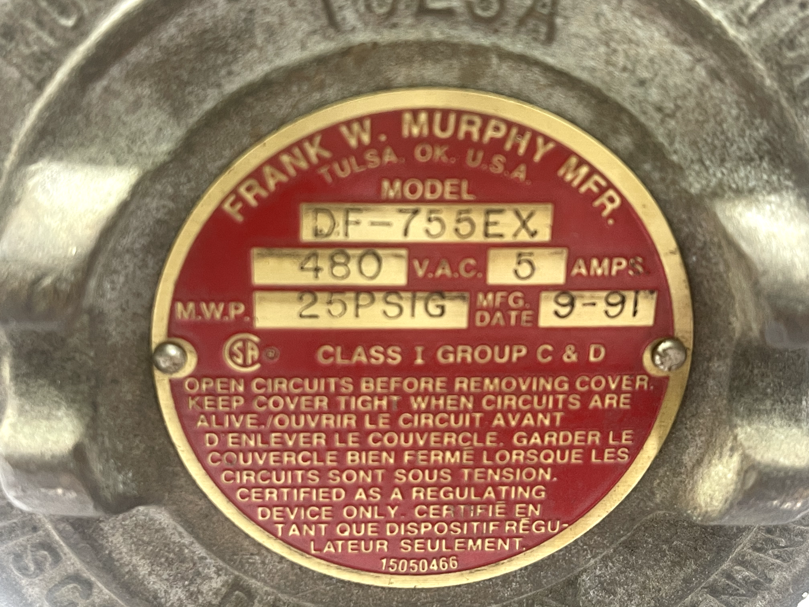 Frank W. Murphy DF-755EX Hydrostatic Pressure Switch - Explosion Proof - Image 2