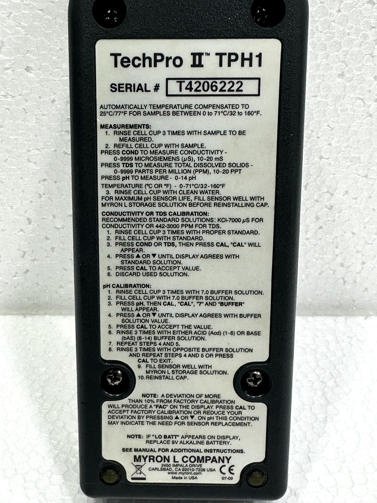 Myron L TPH1 TechPro II pH/Conductivity/TDS/Temperature Meter - Image 3