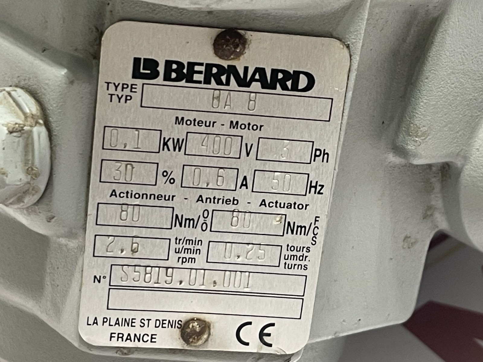 BERNARD 8A 8 Motor Actuator 400V 0.1KW - Image 4