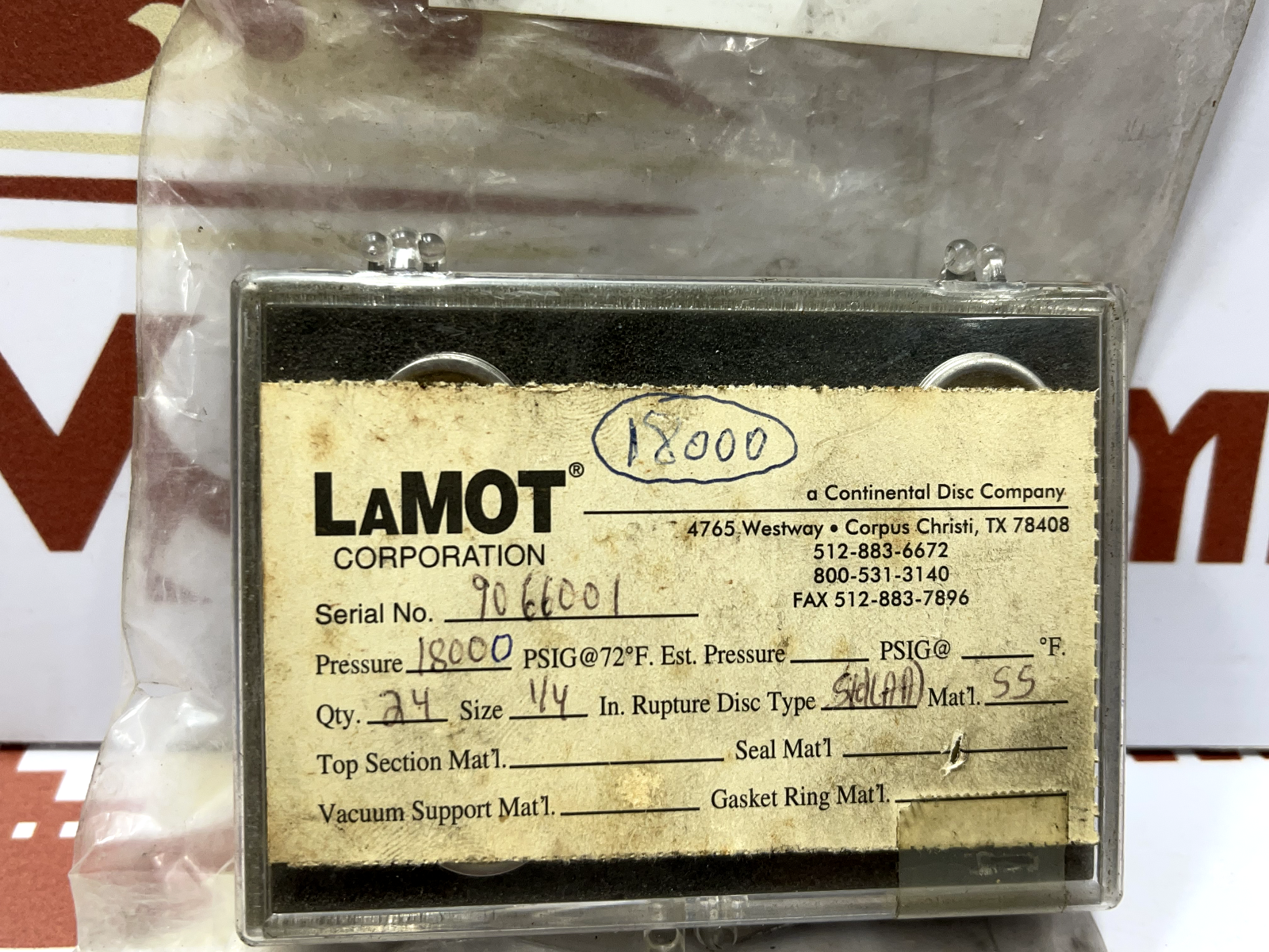 LaMOT Corporation 1/4"STD(AA) Rupture pressure 18000 PSIG 72F 8439601 - Image 2