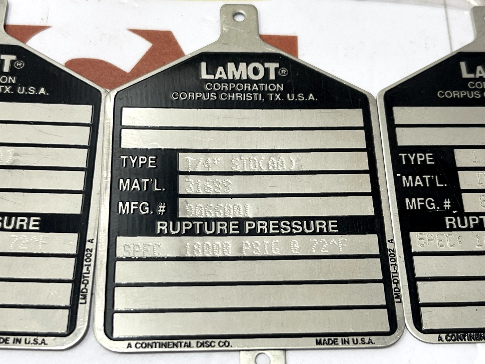 LaMOT Corporation 1/4"STD(AA) Rupture pressure 18000 PSIG 72F 8439601 - Image 4