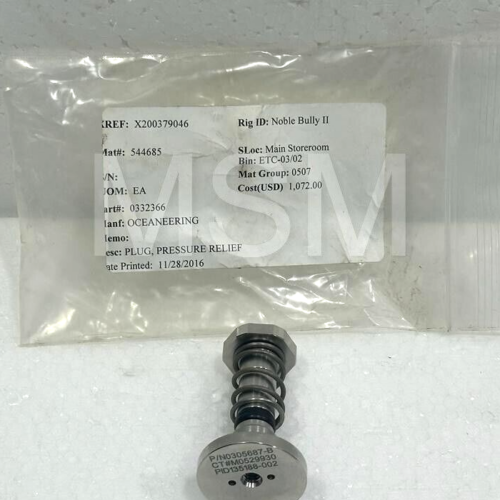 Oceaneering 0332366 Plug, Pressure Relief