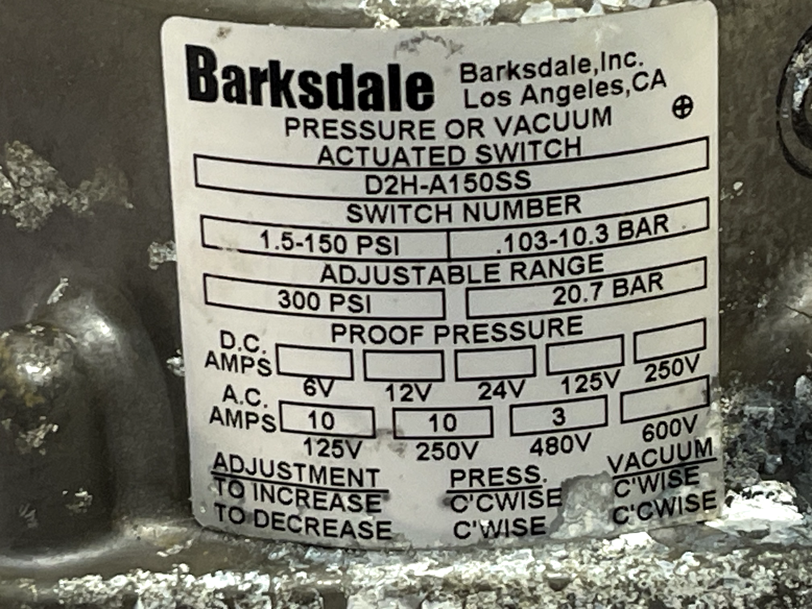 Barksdale D2H-A150SS Pressure Or Vacuum Actuated Switch - Image 3