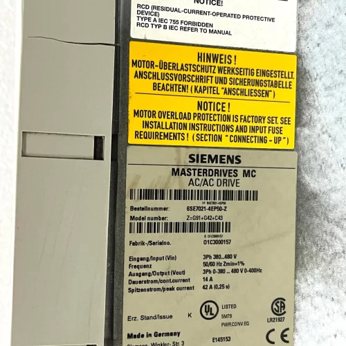 Siemens 6ES7021-4EP50-Z Simovert Series Motion Control Converter  Z=G91+G42+C43